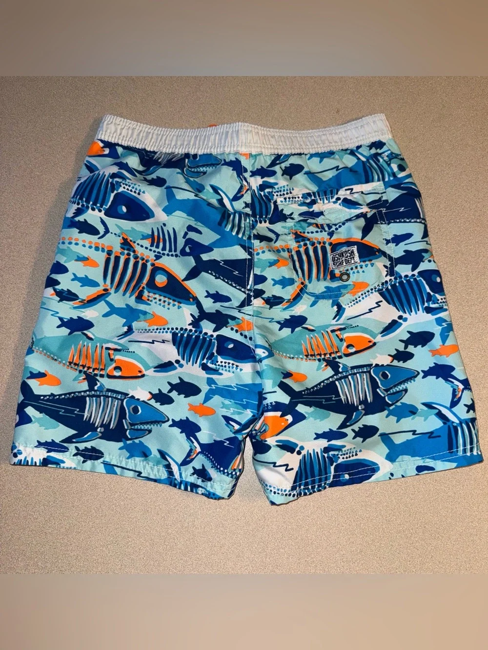 OshKosh B’gosh boys size 10 swim trunks blue orange fish sharks